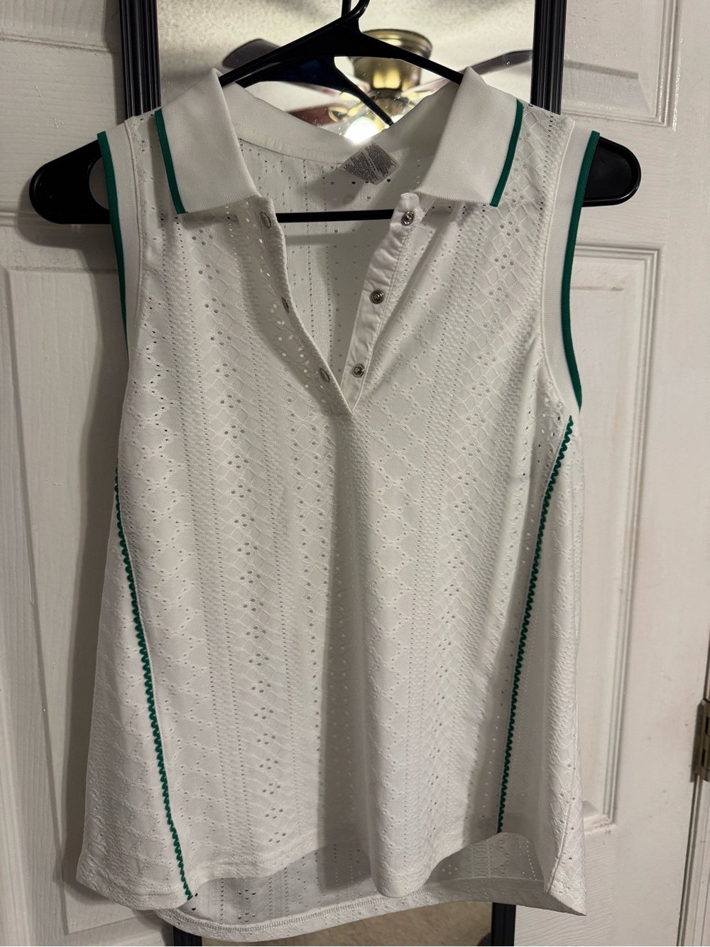 RBX White Eyelet Sleeveless Polo with Green Trim & matching skirt